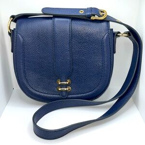 Banana Republic Lola Navy Crossbody Saddle Bag Genuine Pebbled Leather Bag